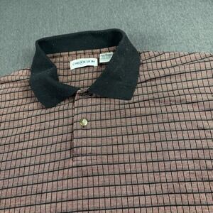 Chereskin Mens Grid Pattern Polo Shirt Burgundy‎ Black Short Sleeve Size M